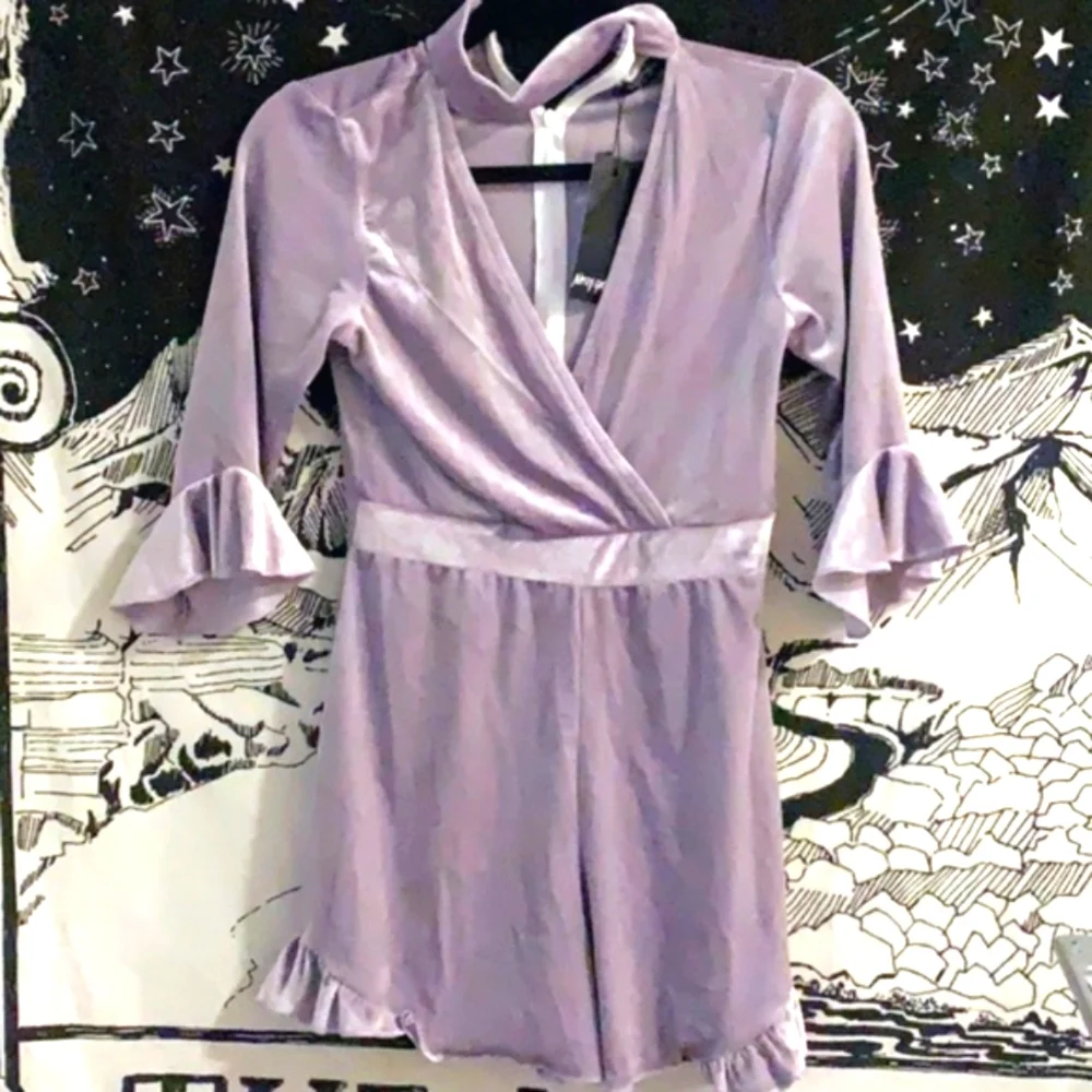 Nastygal Pastel Lilac Velvet Choker Ruffle Romper - Picture 5 of 6